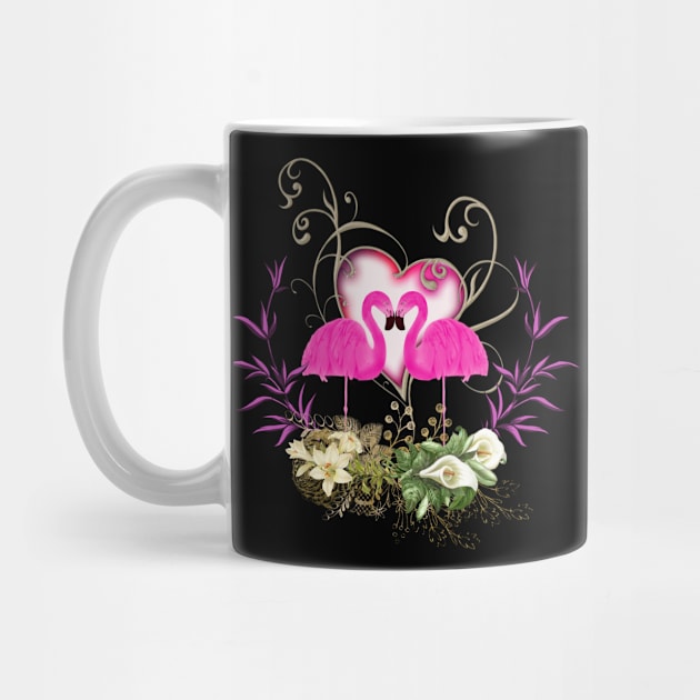 Flamingo in love, heart and flowers by Nicky2342